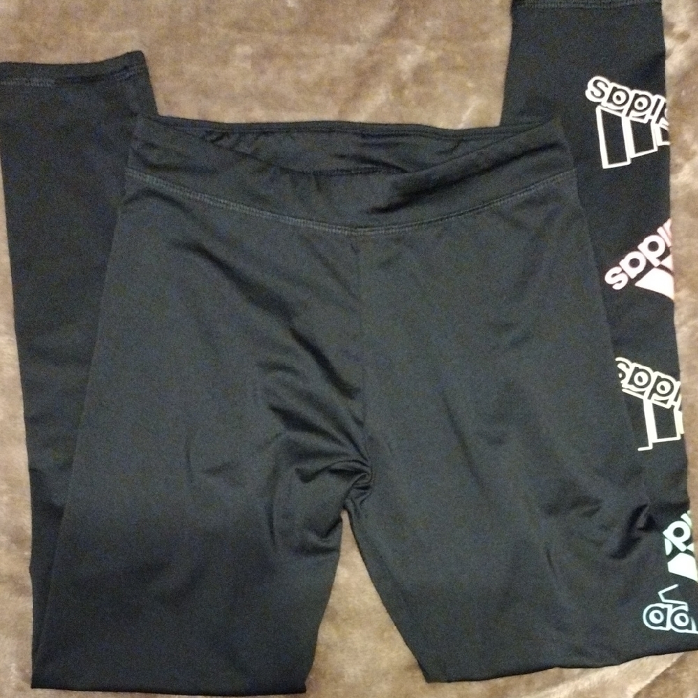 Adidas Kids Black Leggings with Colorful Logo